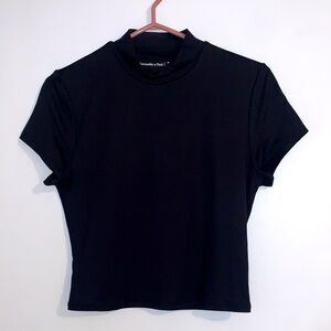 [M] Abercrombie & Fitch Black Short Sleeve Sleek Seamless Mock Neck Top